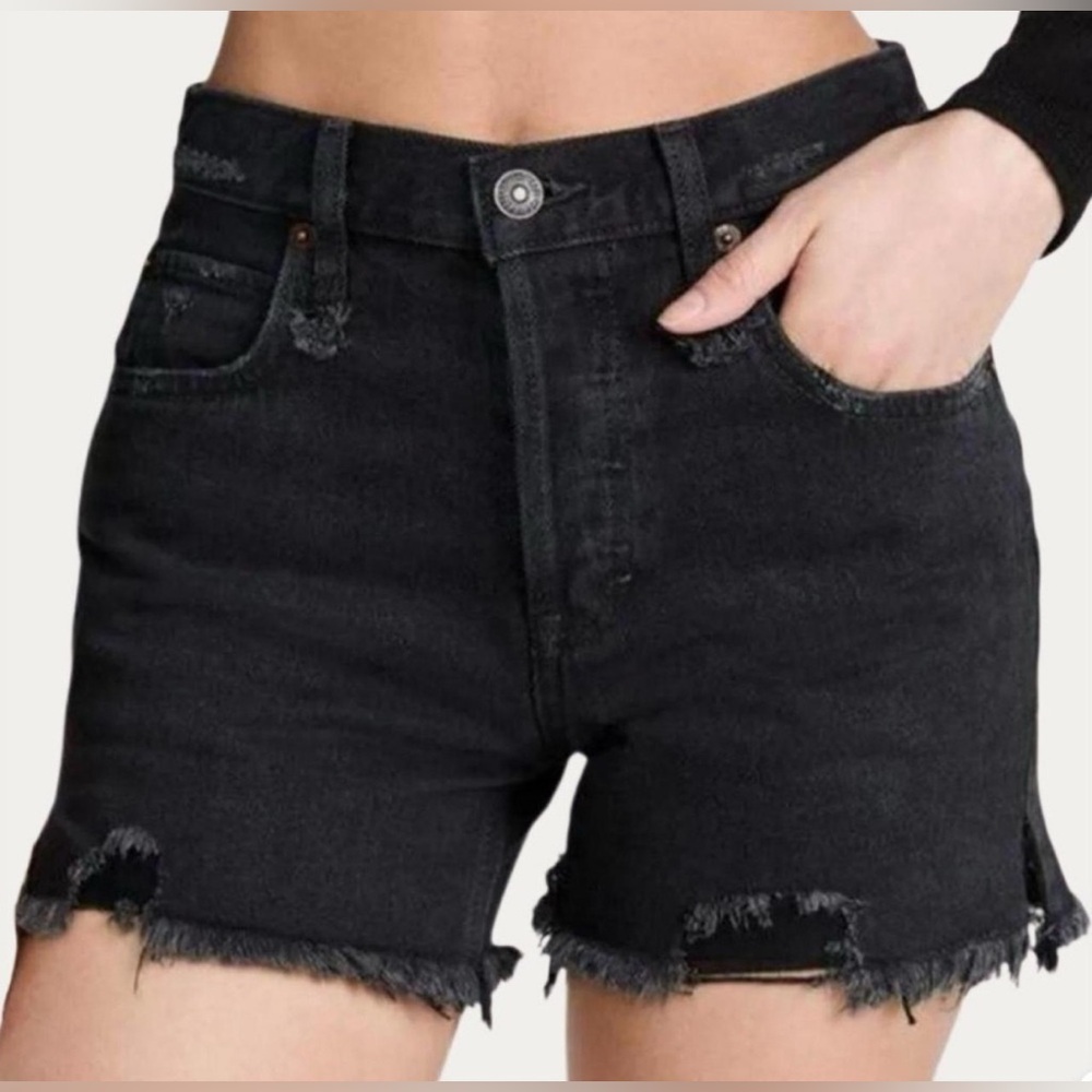 Free People We The Free Makai Washed Black Distressed Denim Jean Shorts 27